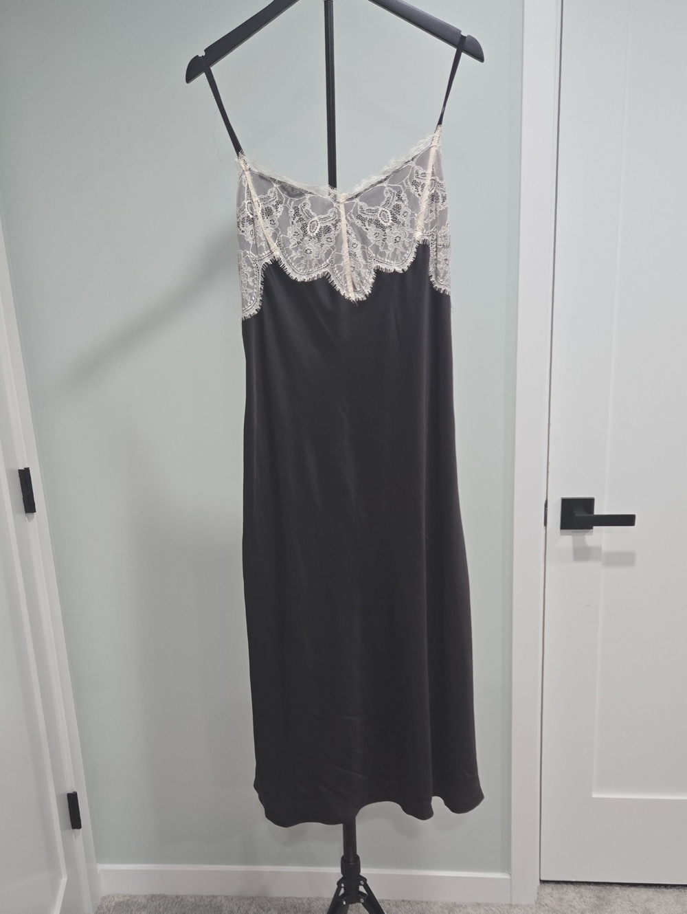 wild fable Black Slip Dress with Cream Lace Trim